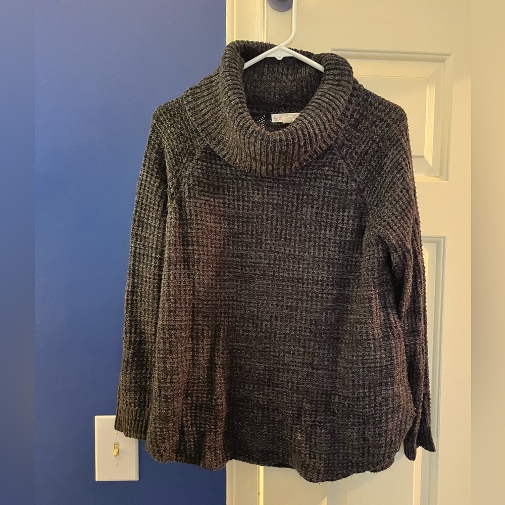 It's Our Time Dark Gray/Black Cowl Neck Sweater